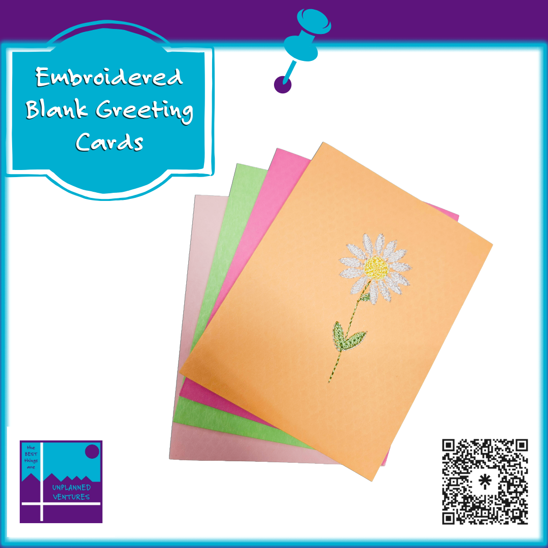 Embroidered Daisy Blank Inside Greeting Cards