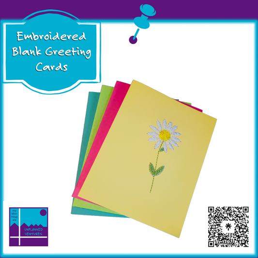 Embroidered Daisy Blank Inside Greeting Cards