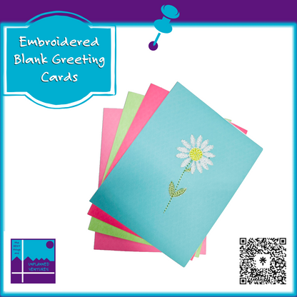 Embroidered Daisy Blank Inside Greeting Cards