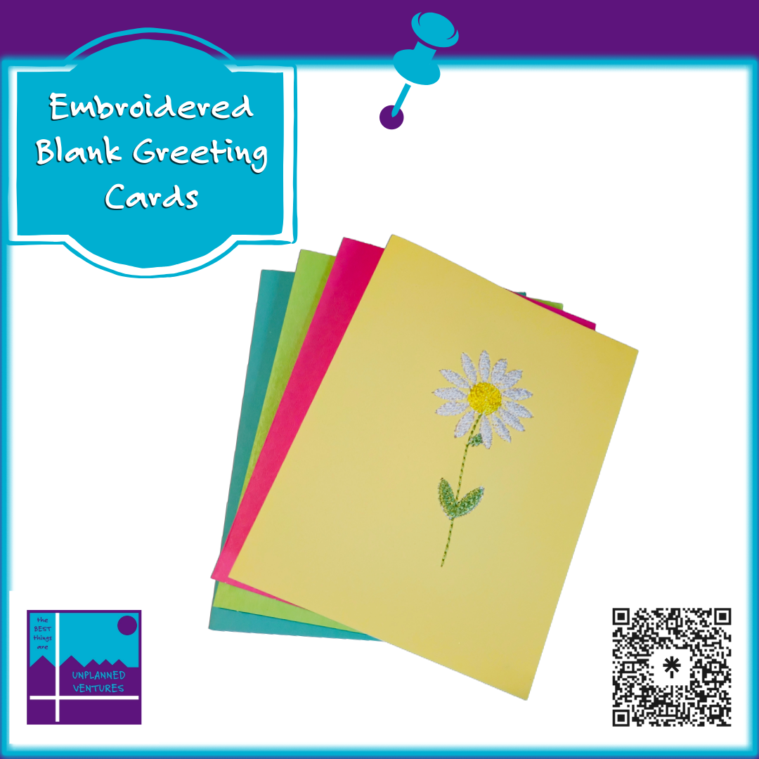 Embroidered Daisy Blank Inside Greeting Cards