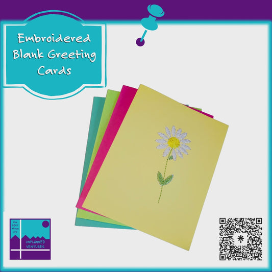 Embroidered Daisy Blank Inside Greeting Cards