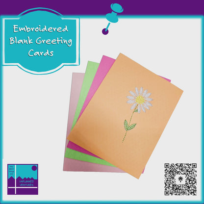Embroidered Daisy Blank Inside Greeting Cards