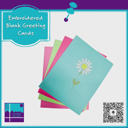 Embroidered Daisy Blank Inside Greeting Cards
